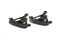 Black Ship Pendant, 2 Oxidized Brass Black Viking Ship Necklace Pendants With 1 Loop, Earrings, Findings (31x27x3mm) BS 1912