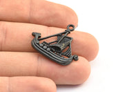 Black Ship Pendant, 2 Oxidized Brass Black Viking Ship Necklace Pendants With 1 Loop, Earrings, Findings (31x27x3mm) BS 1912