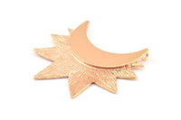 Moon and Sun , 1 Rose Gold Plated Brass Crescent Moon and Semi Sun Ethnic Pendants with 2 Loops, Findings, Charms (36.5x41x0.9mm) U133 Q0422