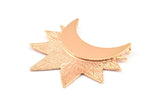 Moon and Sun , 1 Rose Gold Plated Brass Crescent Moon and Semi Sun Ethnic Pendants with 2 Loops, Findings, Charms (36.5x41x0.9mm) U133 Q0422