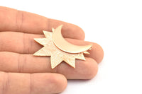 Moon and Sun , 1 Rose Gold Plated Brass Crescent Moon and Semi Sun Ethnic Pendants with 2 Loops, Findings, Charms (36.5x41x0.9mm) U133 Q0422