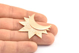 Moon and Sun , 1 Rose Gold Plated Brass Crescent Moon and Semi Sun Ethnic Pendants with 2 Loops, Findings, Charms (36.5x41x0.9mm) U133 Q0422