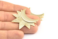 Moon and Sun , 1 Gold Plated Brass Crescent Moon and Semi Sun Ethnic Pendants with 2 Loops, Findings, Charms (36.5x41x0.9mm) U133 Q0422