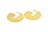 Geometric Earring Findings, 2 Raw Brass Semi Circle Textured Earring Findings  (36.5x1mm) BS 1976