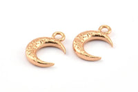 Rose Gold Moon Charm, 6 Rose Gold Plated Brass Textured Horn Charms With 1 Loop, Pendant, Jewelry Finding (12x4x3mm) N0335 Q0417
