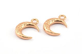Rose Gold Moon Charm, 6 Rose Gold Plated Brass Textured Horn Charms With 1 Loop, Pendant, Jewelry Finding (12x4x3mm) N0335 Q0417