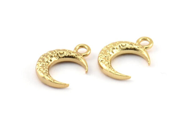 Altın Ay Tılsımı, 1 Halkalı 6 Altın Kaplama Pirinç Dokulu Boynuz Tılsımı, Kolye Ucu, Mücevher Parçası (12x4x3mm) N0335 Q0417