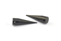 Black Tribal Charm, 2 Oxidized Brass Black Long Spike Tribal Pendant (30x8mm) A0770