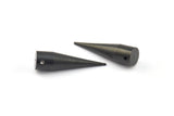 Black Tribal Charm, 2 Oxidized Brass Black Long Spike Tribal Pendant (30x8mm) A0770