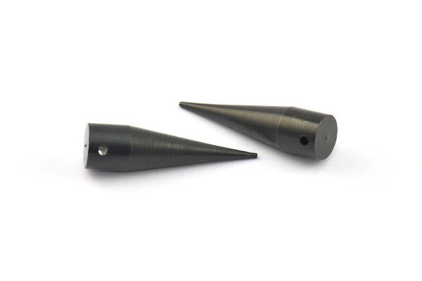 Black Tribal Charm, 2 Oxidized Brass Black Long Spike Tribal Pendant (30x8mm) A0770