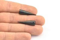 Black Tribal Charm, 2 Oxidized Brass Black Long Spike Tribal Pendant (30x8mm) A0770