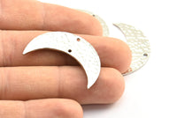 Hammered Crescent Moon, 2 Silver Tone Plated Brass Hammered Moons with 2 Holes (35x11x1.5mm) N0211 H0314