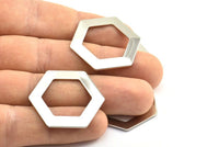 Hexagon Choker Charm, 3 Silver Tone Hexagon Blanks (30x0.8mm) D0151 H0387