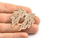 Rose Gold Wing Necklace Pendant, Zircon Pave Rose Gold Plated Wing Necklace Pendant With 2 Loops, Jewelry Findings (48x41mm) BS 2269