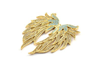 Gold Wing Necklace Pendant, Zircon Pave Gold Plated Wing Necklace Pendant With 2 Loops, Jewelry Findings (48x41mm) BS 2270