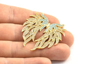 Gold Wing Necklace Pendant, Zircon Pave Gold Plated Wing Necklace Pendant With 2 Loops, Jewelry Findings (48x41mm) BS 2270