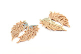 Rose Gold Wing Necklace Pendant, Zircon Pave Rose Gold Plated Wing Necklace Pendant With 2 Loops, Jewelry Findings (48x41mm) BS 2270