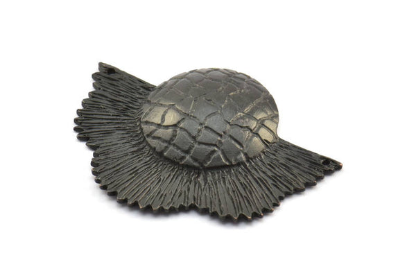 Black Flower Pendant, 1 Oxidized Brass Black Elegant Semi Flower Earring Findings with 2 holes (41x31mm) U089 S286