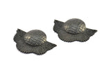 Black Flower Pendant, 1 Oxidized Brass Black Elegant Semi Flower Earring Findings with 2 holes (41x31mm) U089 S286