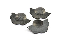 Black Flower Pendant, 1 Oxidized Brass Black Elegant Semi Flower Earring Findings with 2 holes (41x31mm) U089 S286