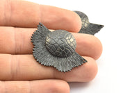 Black Flower Pendant, 1 Oxidized Brass Black Elegant Semi Flower Earring Findings with 2 holes (41x31mm) U089 S286
