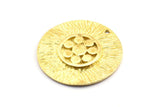 Brass Flower Pendant, 2 Raw Brass Flower Textured Round  Pendants With 1 Loop (29mm) BS 1892