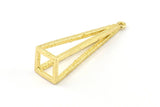 Brass Triangle Prism, 3 Raw Brass Triangle Prism Pendants With 1 Loop (37x10mm) BS 1980