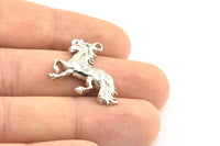 Silver Horse Charm, 2 Silver Tone Horse Charms With 1 Loop, Pendants, Jewelry Findings (26x25mm) N0247 H0501