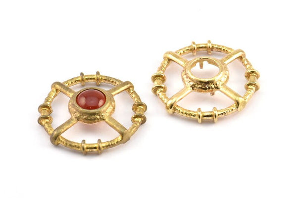 Brass Necklace Findings, 3 Raw Brass Necklace Findings With 4 Claws and 8mm Pad Setting (26x6x2mm) BS 1897