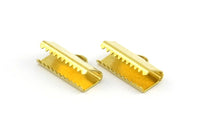 14mm Brass Ribbon, 20 Raw Brass Ribbon Crimp Ends With Loop, Findings (6x14mm)  Brs 231 A0111