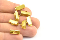 14mm Brass Ribbon, 20 Raw Brass Ribbon Crimp Ends With Loop, Findings (6x14mm)  Brs 231 A0111