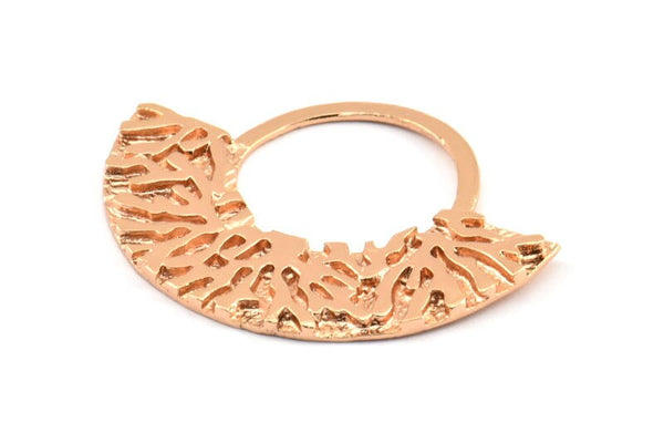 Rose Gold Ethnic Pendant, 1 Rose Gold Plated Brass Semi Circle Pendants (49x36x2x1mm) U090 Q0364