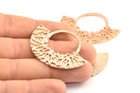 Rose Gold Ethnic Pendant, 1 Rose Gold Plated Brass Semi Circle Pendants (49x36x2x1mm) U090 Q0364