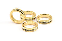 Zircon Rondelle Bead, 2 CZ Zircon Gold Plated Brass Rondelle Beads (12x3mm) BS 1726 Q0359