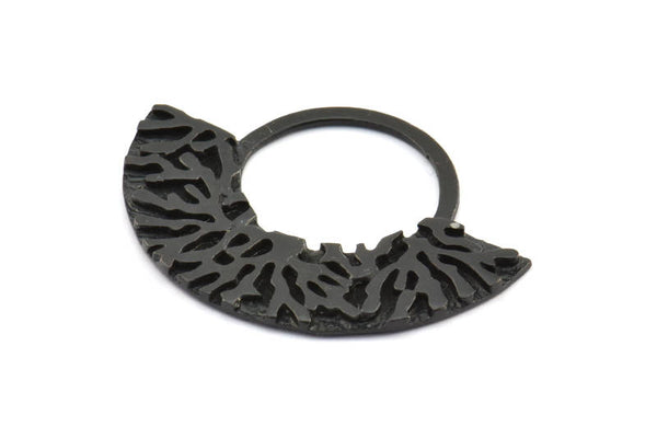 Yarım Daire Kolye, 2 Oksitlenmiş Pirinç Siyah Yarım Daire Kolye (49x36x2x1mm) U090 S442
