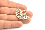 Ethnic Pendant with Stone Settings, 3 Raw Brass Semi Circle Pendants with 2 Loops and 1 Pad Setting (36x28x3.2x1mm) BS 1917