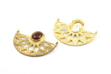 Ethnic Pendant with Stone Settings, 3 Raw Brass Semi Circle Pendants with 2 Loops and 1 Pad Setting (36x28x3.2x1mm) BS 1917