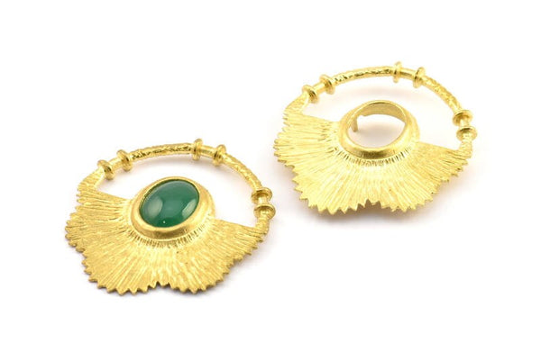 Brass Flower Pendant, 2 Raw Brass Elegant Semi Flower Earring Findings With Pad Setting (36x32mm) BS 1907