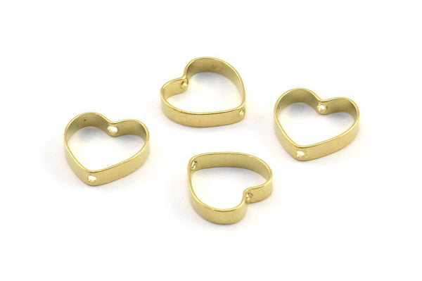 Pirinç Kalp Charm, 2 Delikli 50 Ham Pirinç Kalp Bağlantı Parçası (10x10x2x0,4 mm) BS 1848