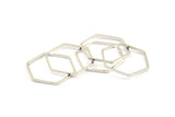 Silver Hexagon Rings, 25 Silver Tone Hexagon Shaped Ring Charms (18x0.80mm) Bs 1174