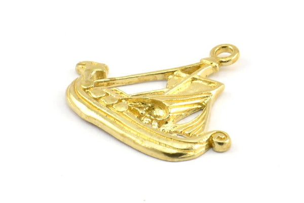 Brass Ship Pendant, 2 Raw Brass Viking Ship Necklace Pendants With 1 Loop, Earrings, Findings (31x27x3mm) BS 1912