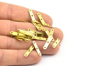 Brass Geometric Connector, 50 Raw Brass Rectangle Connectors with 3 Holes, Findings, Charms (18x4mm) Brs 344 A0310
