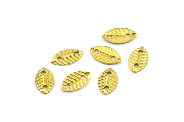 Pirinç Yaprak Konnektörleri, 2 Delikli 100 Ham Pirinç Yaprak Şeklinde Charm Bulguları Konnektörleri (9x5mm) Brs 387 A0326