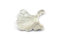 Ginkgo Leaf Pendant, 2 Silver Tone Brass Leaf Charms (26x25mm) N0393
