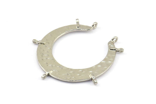 Hammered Crescent Pendant, 2 Silver Tone Hammered Crescent Pendants With 7 Loops (40x7.5x0.9mm) U077