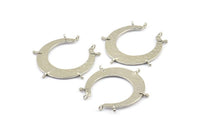 Hammered Crescent Pendant, 2 Silver Tone Hammered Crescent Pendants With 7 Loops (40x7.5x0.9mm) U077