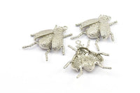 Tiny Bug Charm, 1 Silver Tone Bug Fly Insect Charm With 1 Loop (41x35mm) N0242
