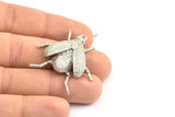 Tiny Bug Charm, 1 Silver Tone Bug Fly Insect Charm With 1 Loop (41x35mm) N0242
