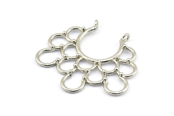 Ethnic Circle Pendant, 2 Silver Tone Pendants With 2 Loops, Pendants, Charms, Findings (35.5x39x1.4mm) U036