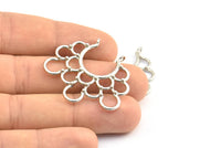 Ethnic Circle Pendant, 2 Silver Tone Pendants With 2 Loops, Pendants, Charms, Findings (35.5x39x1.4mm) U036